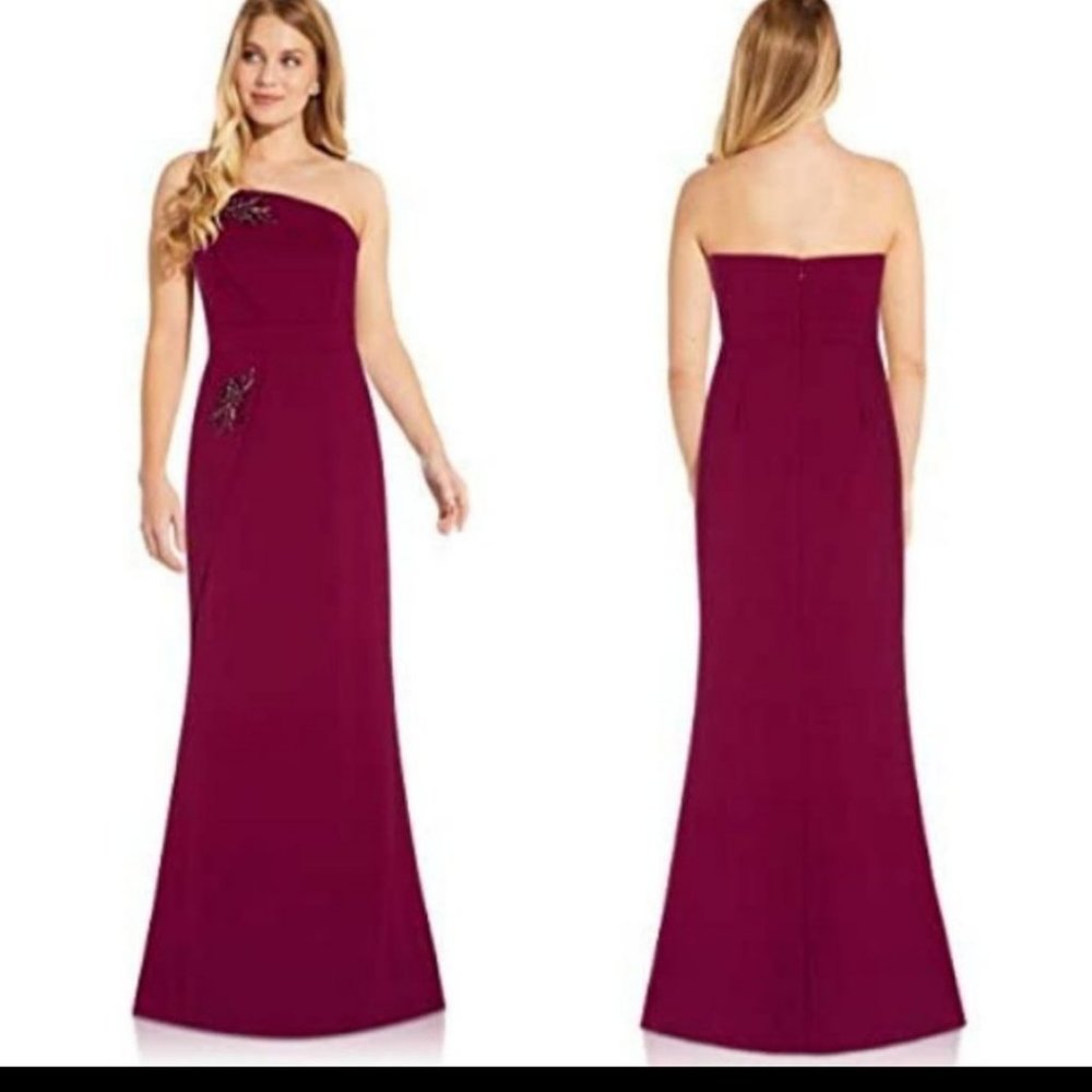 Adrianna Papell Crepe Beaded Mermaid Gown